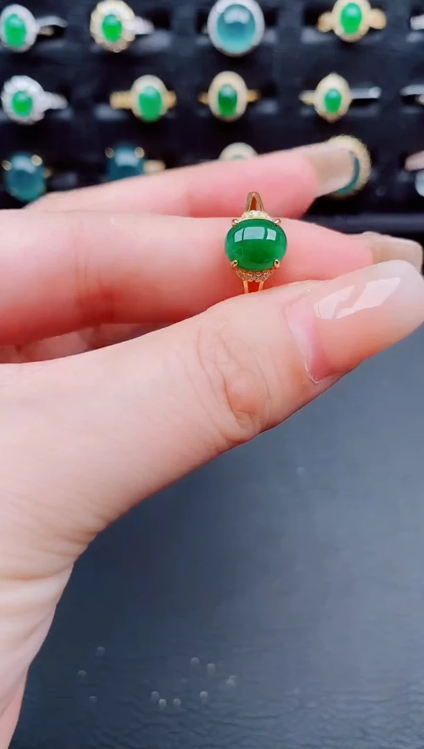 翡翠戒指银S925镶嵌天然a货翡翠64