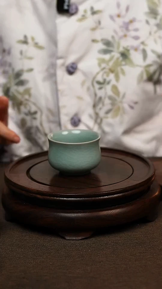 瓷片仿古天青玉兰杯80ml 微瑕 不带礼盒