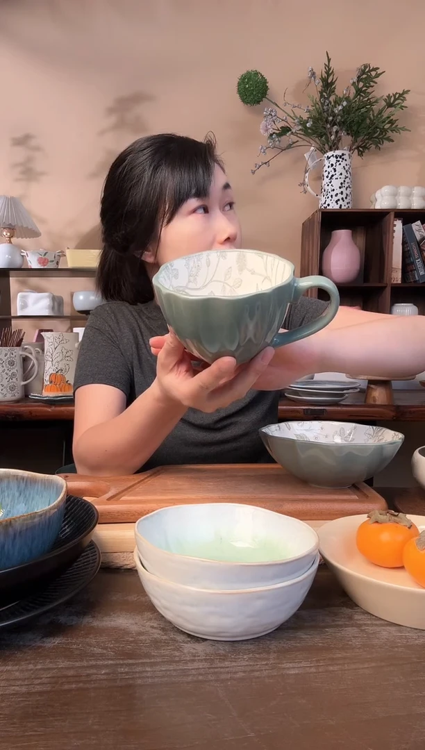 手绘花边花早餐杯微瑕