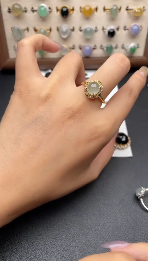 翡翠戒指银S925镶嵌一物一证一礼盒