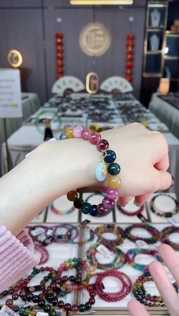 未镶嵌老矿碧玺彩虹单圈手串9mm+碧玺dan多样性发货一条