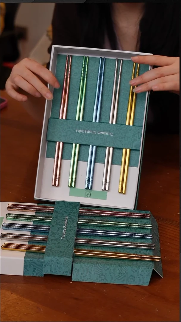 陶63-十双5色装纯钛筷子礼盒+手袋【BC-9001-08】