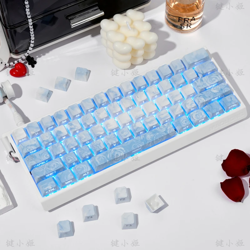 键小姬玫瑰海岸键帽全五面热升华侧刻透光PBT键帽适配磁轴键盘