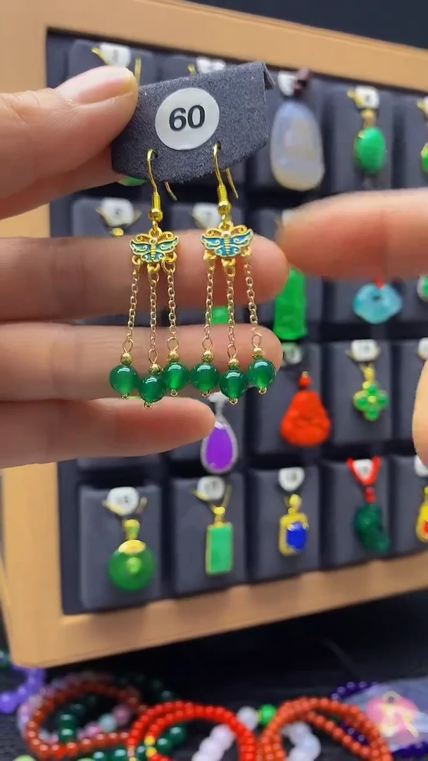 【闪购商品】玛瑙/玉髓耳环银S925镀金镶嵌060耳饰