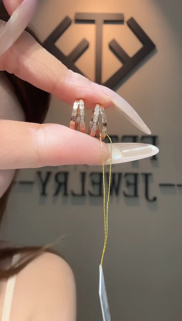 18K金镶嵌耳环钻石SE00052 时尚双环耳环 多样性