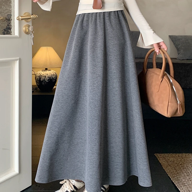 MZ082大码2025秋装新款胖mm简约纯色显瘦a字中长款半身裙