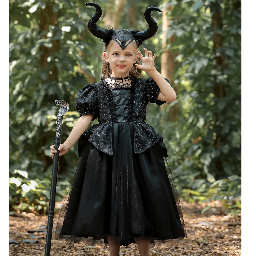 万圣节儿童沉睡魔咒女童公主裙角色扮演cos吸血鬼女巫演出服礼服