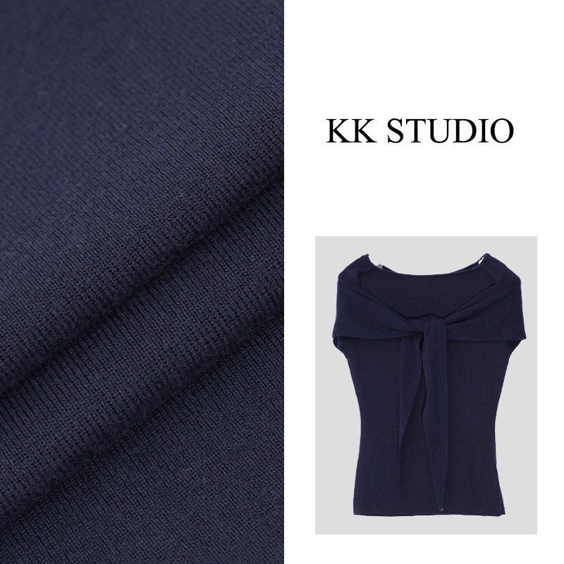 淇老板KK Studio新款围巾多种穿搭美丽奴羊毛短袖针织上衣9460