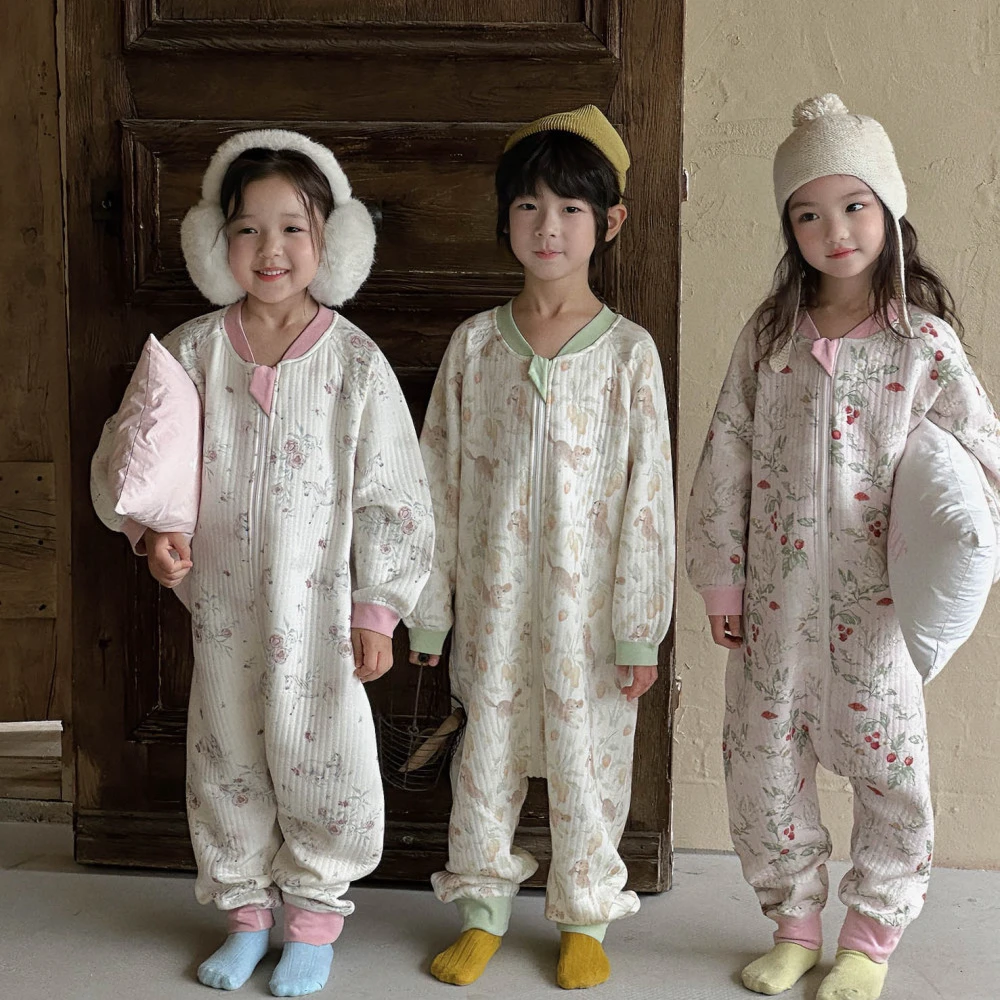 【睡袋】蕾蒂巴蒂儿童三层夹棉长袖防踢被宽松秋冬新款睡袋加厚保暖