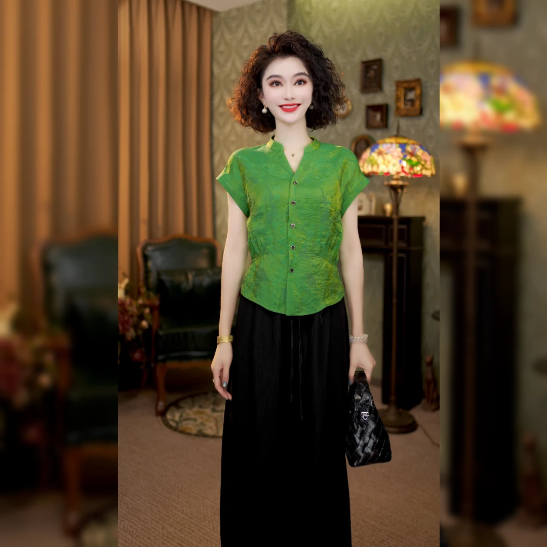 新中式国风黑色立领高级感衬衫女2025夏季新款上衣LYGSY1120