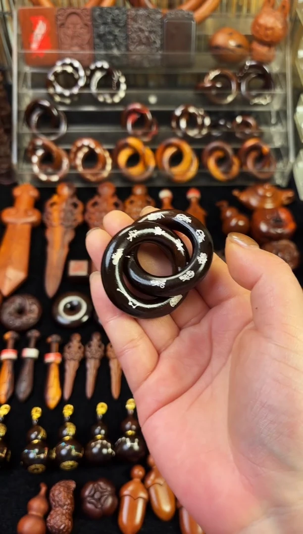 雷枣木玉化  单面镶银五雷五路乾坤圈 2.5