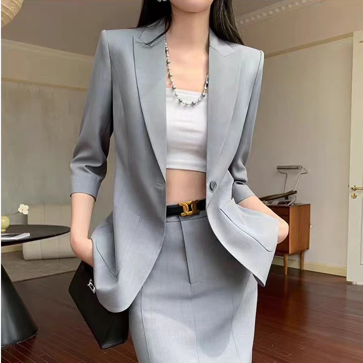 【范范】薄款韩版女神范春夏套装夏季修身时尚套装法式显瘦