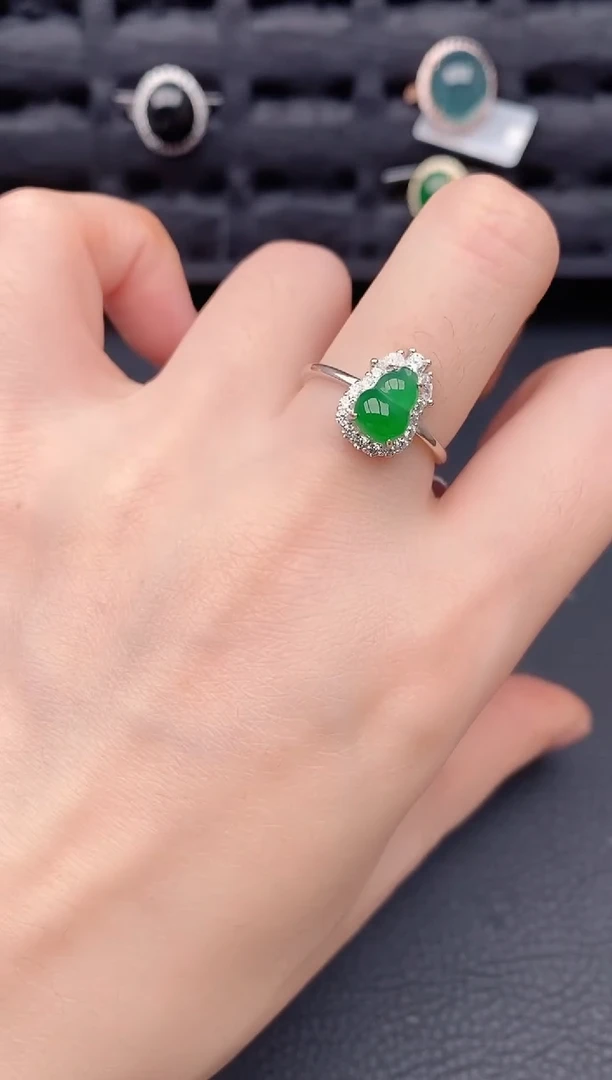 银S925镶嵌戒指翡翠天然a货翡翠344