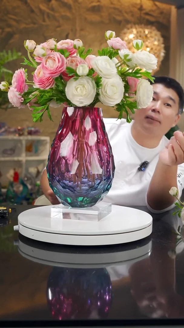 摆件福利金红蓝凹切面花瓶