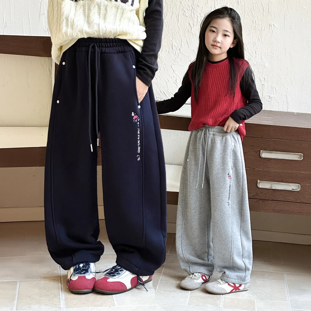 冬款韩范小蘑菇刺绣加绒女童直筒裤  F276 276 K