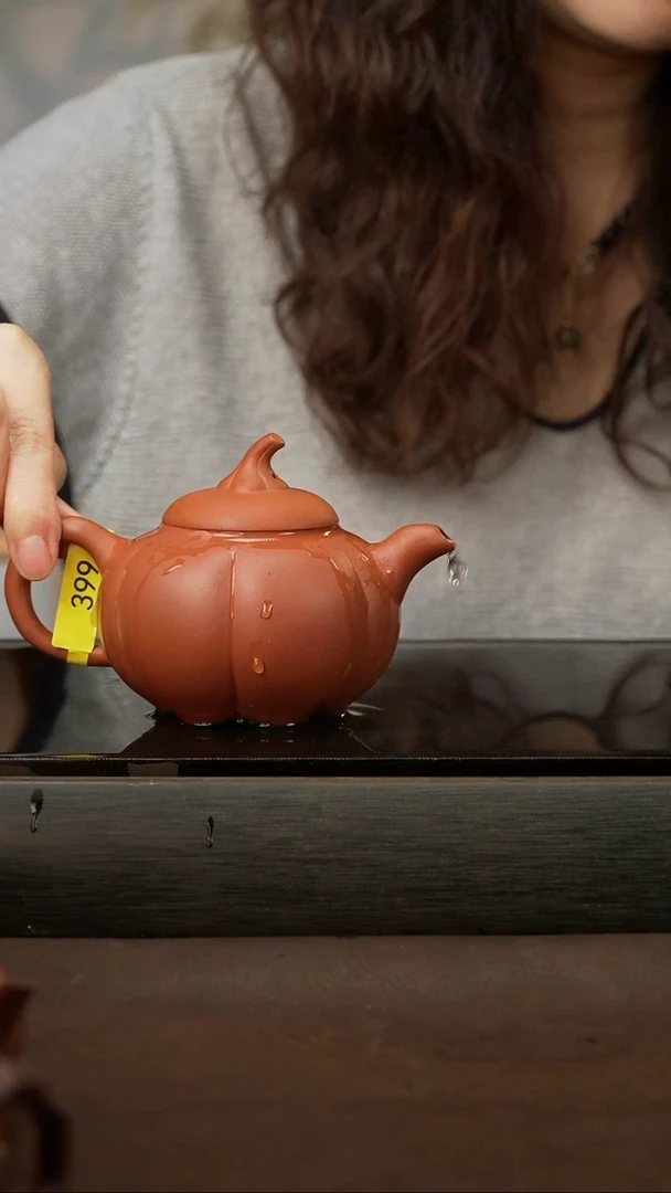 茶壶紫砂50 金瓜 小红泥 210cc