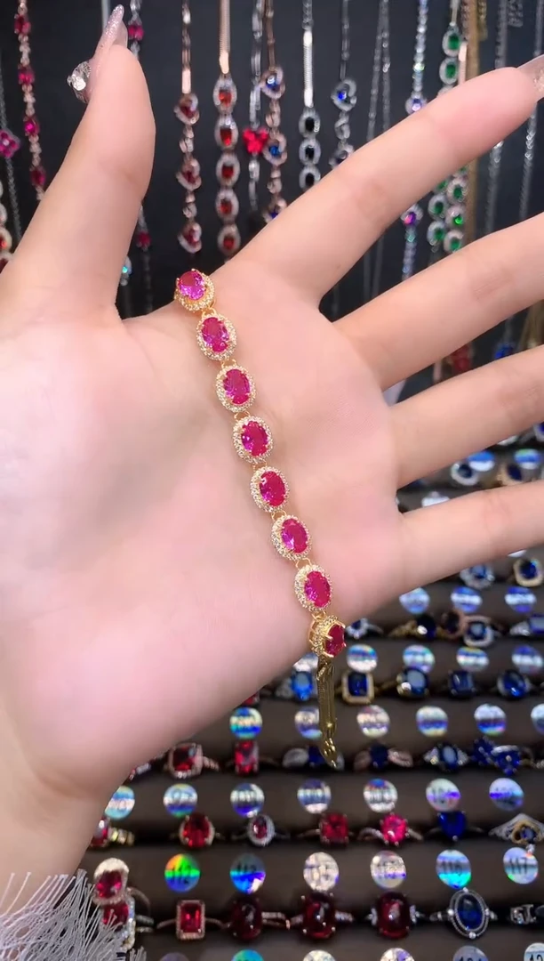 【闪购商品】蓝宝石手链银S925镶嵌金色