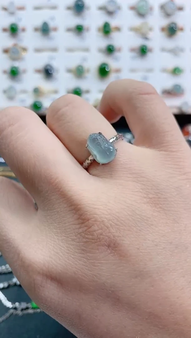 银S925镶嵌戒指翡翠天然翡翠