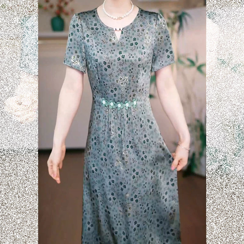 【MLY直播专享】2025款桑蚕丝大码夏季连衣裙真丝中式显瘦高端女装