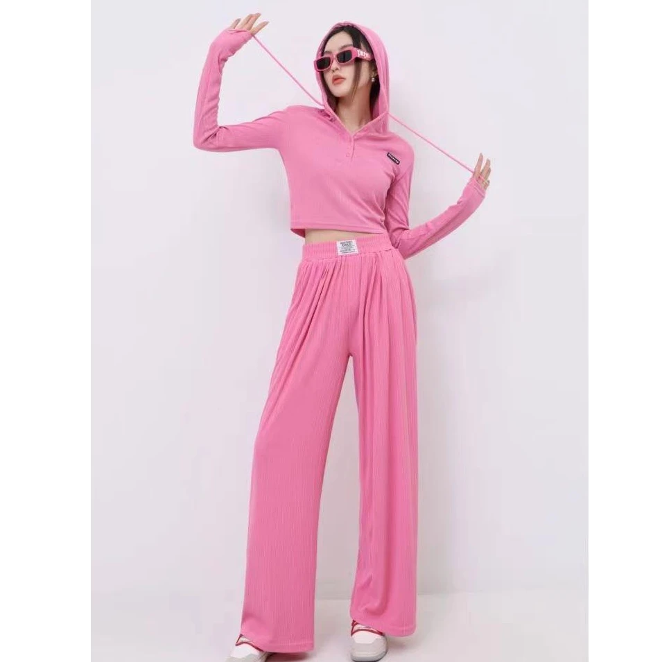 【含含宠粉福利】欧货炸街休闲运动装女连帽卫衣高腰阔腿裤TM991