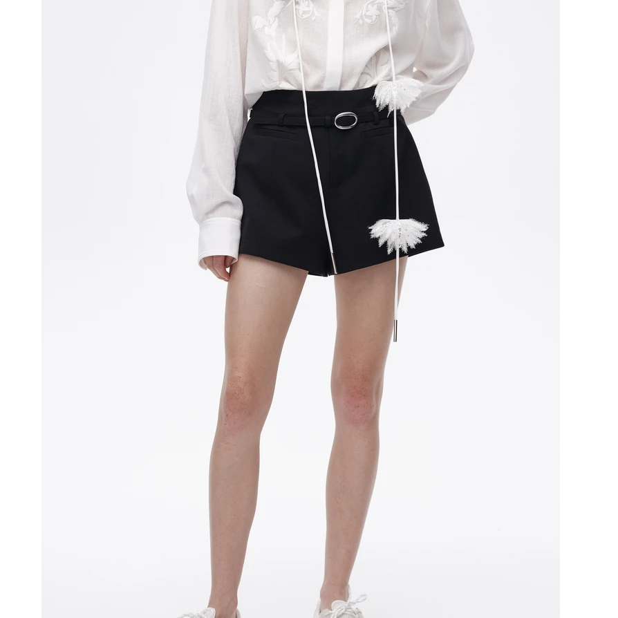 AVVENN2025春季新品前字一片袋微A差超高腰短裤配腰带