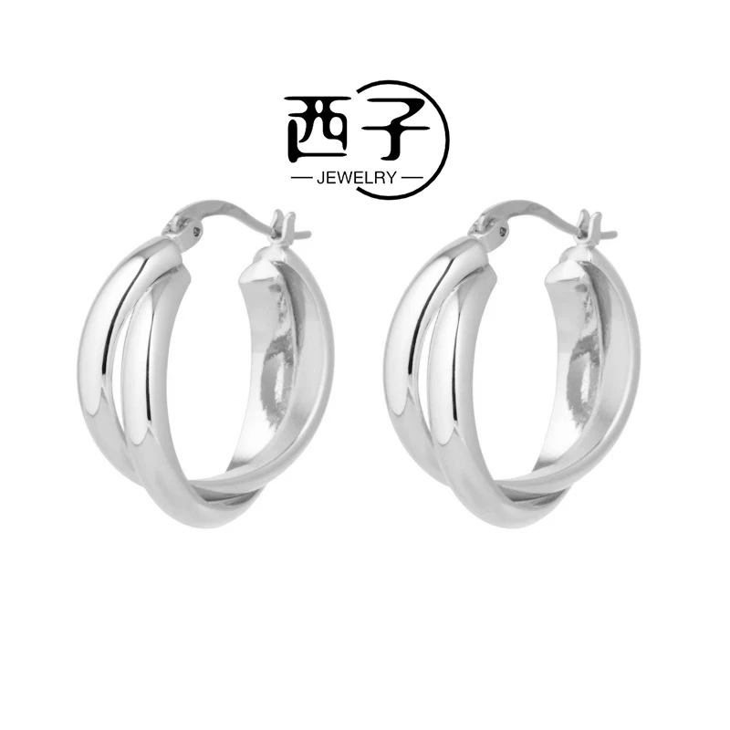 西子饰品高定镀 18K 金 【双层缠绕耳圈】S925银针2025款耳饰饰品