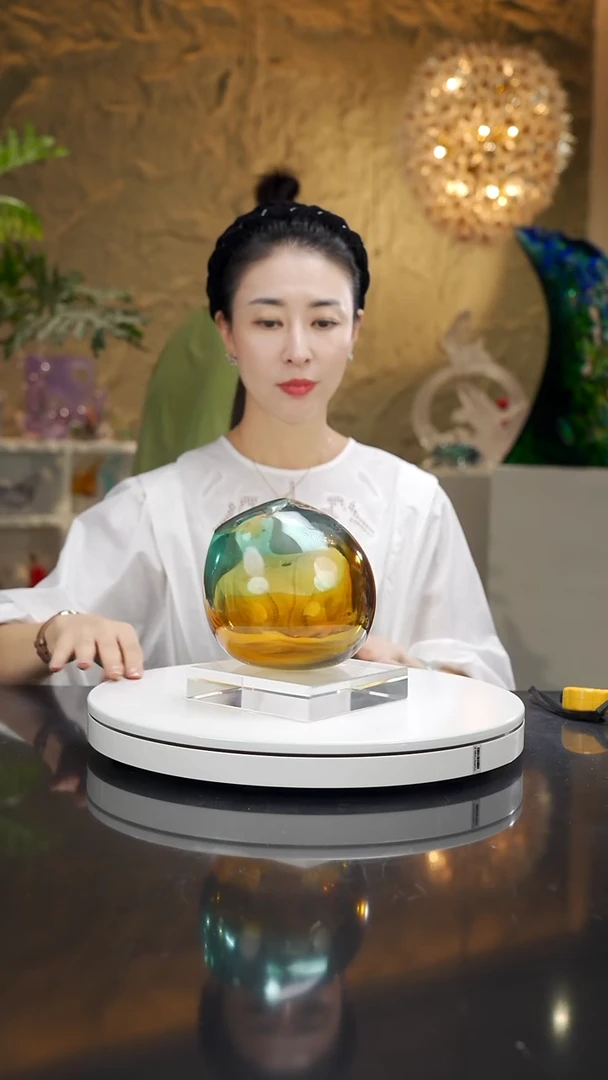 手工艺品琉璃福利琥珀蓝设计款花器小号