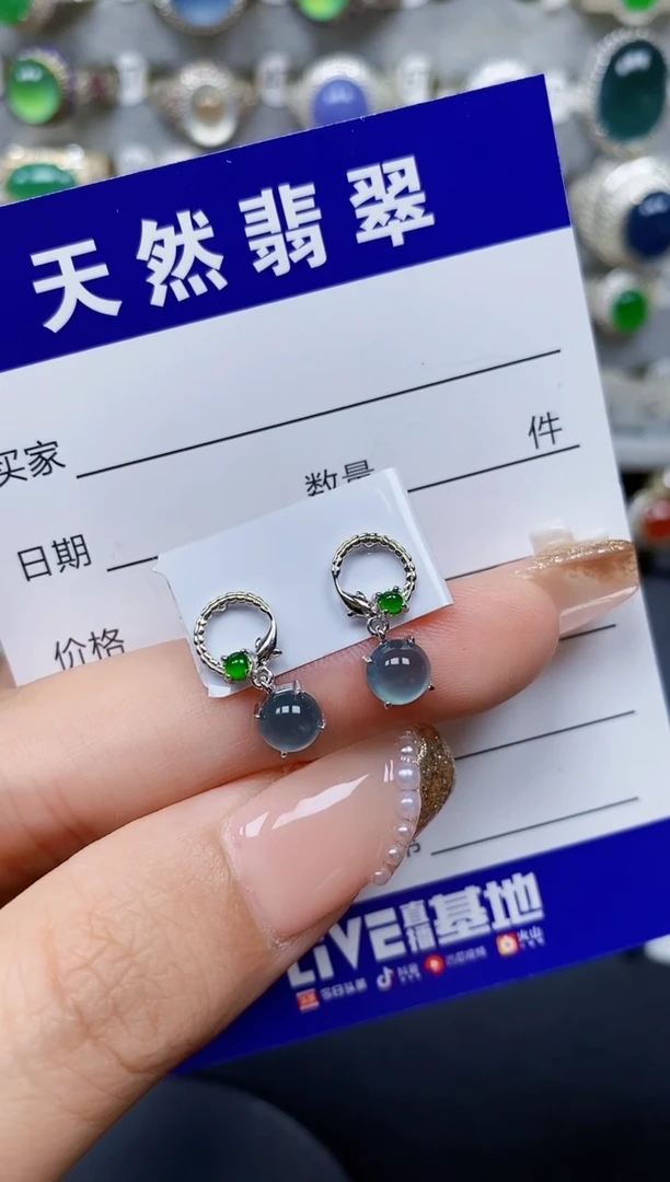 翡翠银S925镶嵌耳饰183