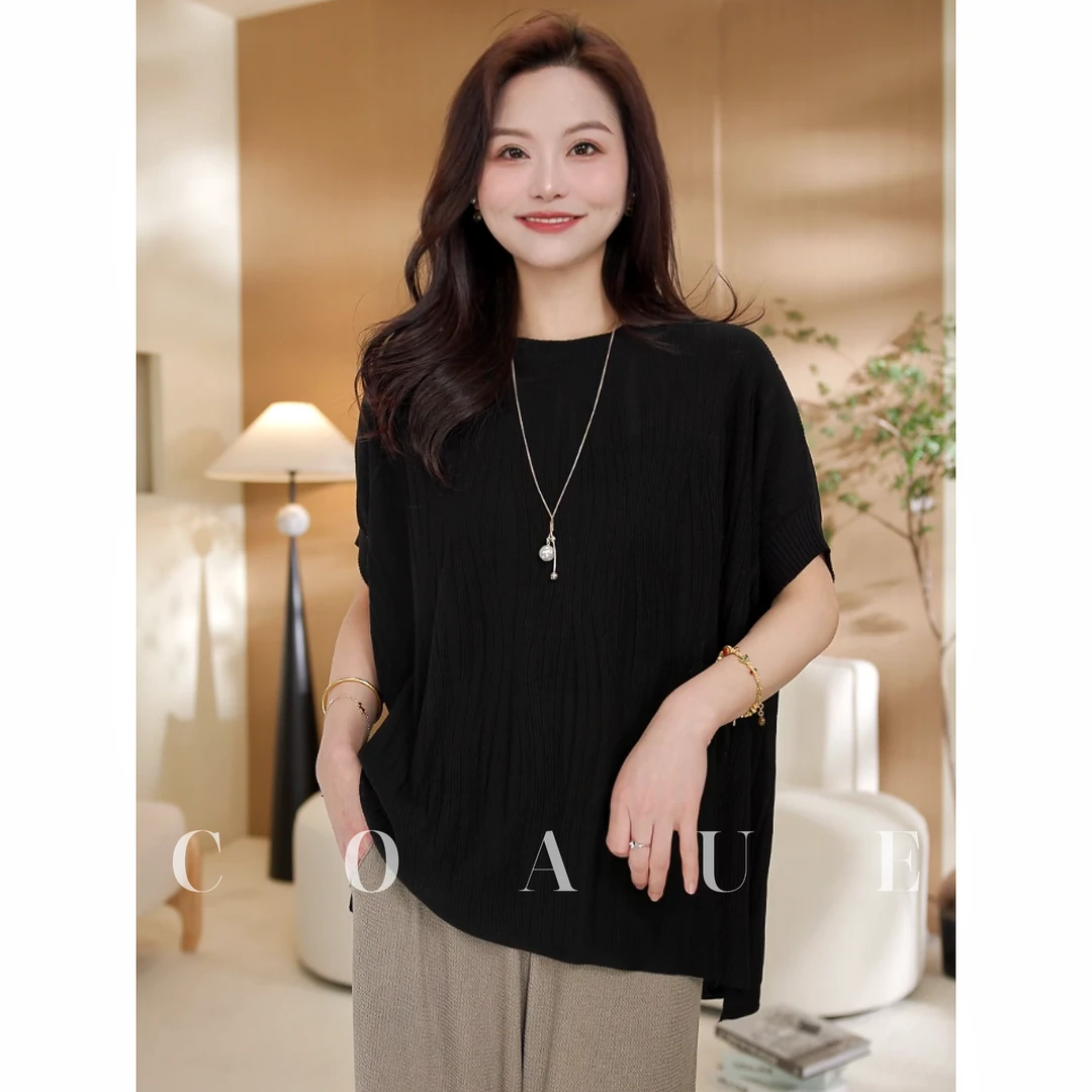 COAUE【时代女王】天蚕丝显瘦设计感宽松女士气质不规则竖条纹上衣