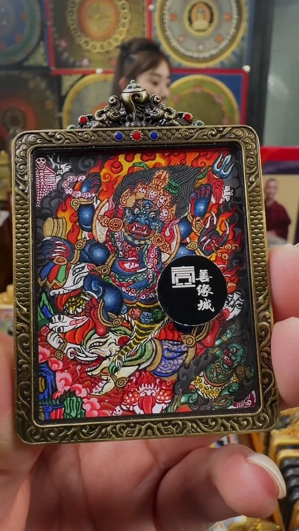 吊坠壹善缘城手绘唐卡大黑天