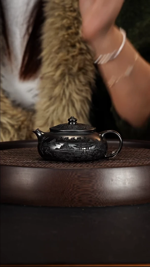 茶壶紫砂宜兴紫砂壶玄铁石黄寒江180cc