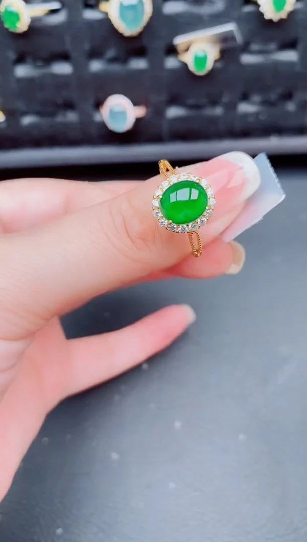 翡翠戒指银S925镶嵌天然a货翡翠130