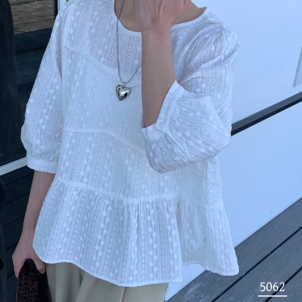 FUJIA STYLE新款韩版甜美碎花镂空时尚衬衫C5062