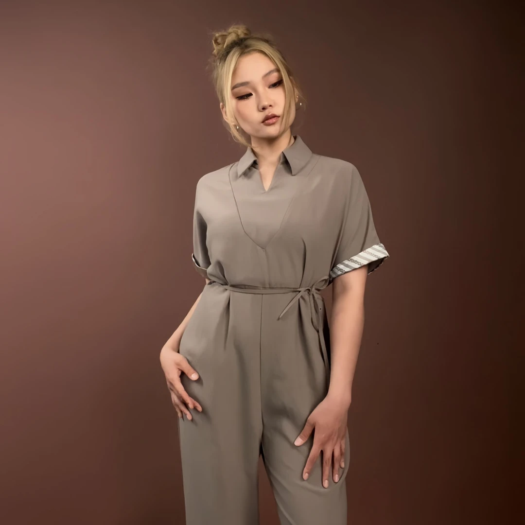 【Paobi mini服饰】时尚气质休闲女士翻领连体裤