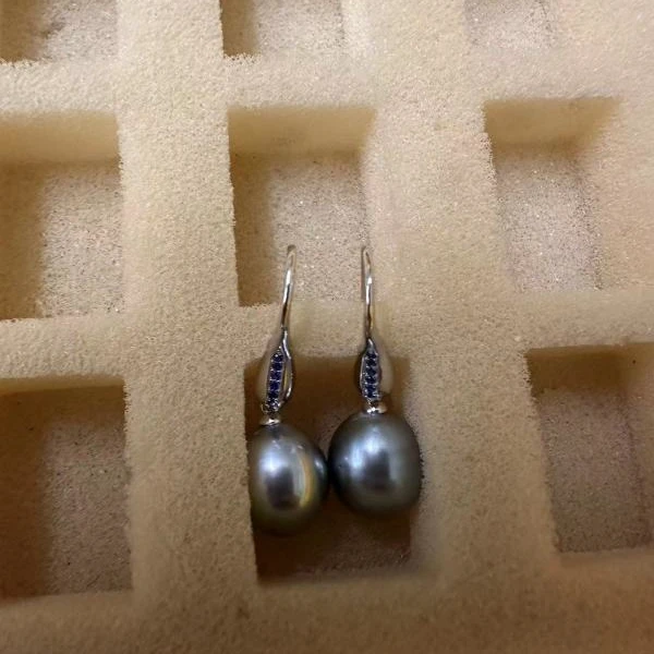 【TNS】尊鼎珍珠-S925银海水珍珠黑珍珠耳钩（蓝）9-10mm（孤品）