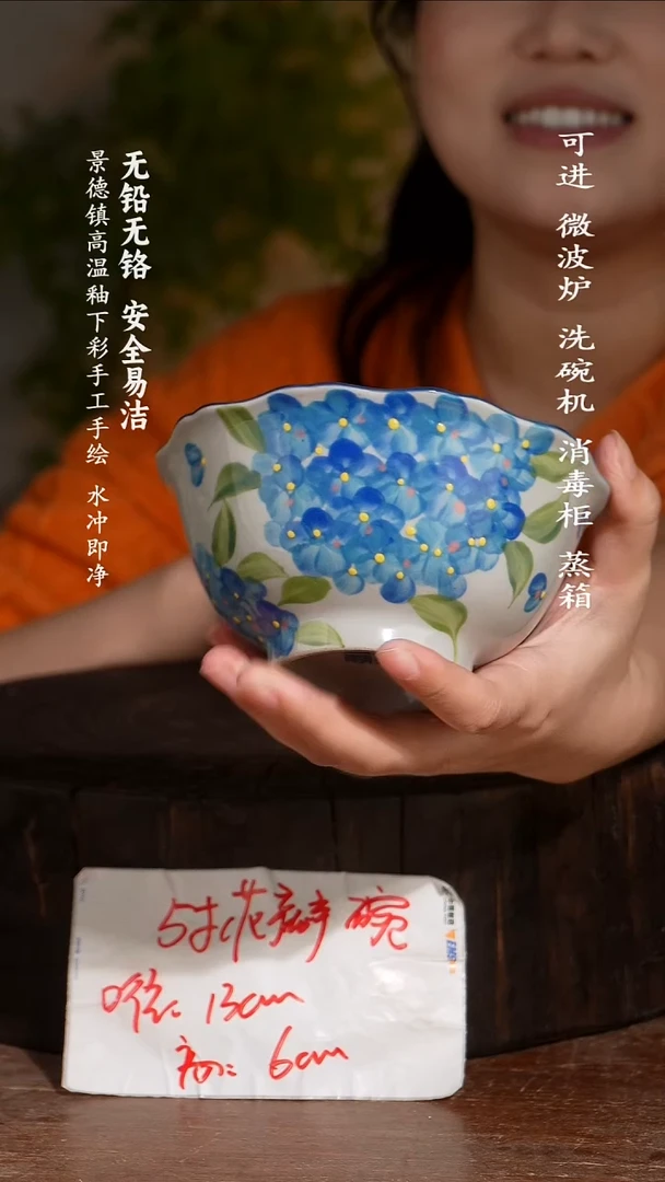 碗陶瓷景德镇高温瓷釉下彩手绘陶瓷