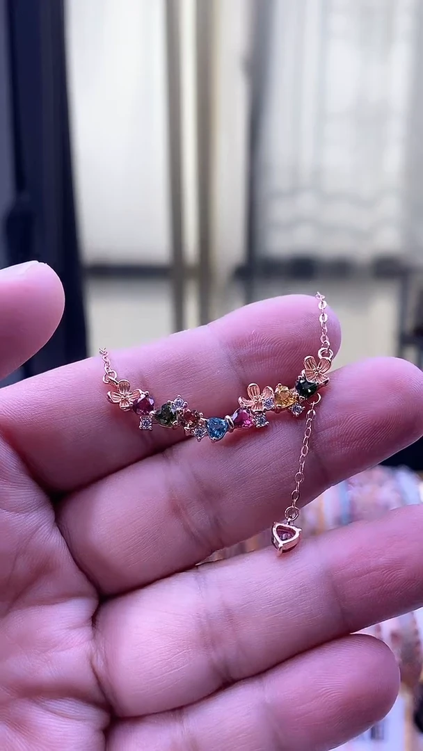 项链银S925镶嵌碧玺沈*4534535435435435