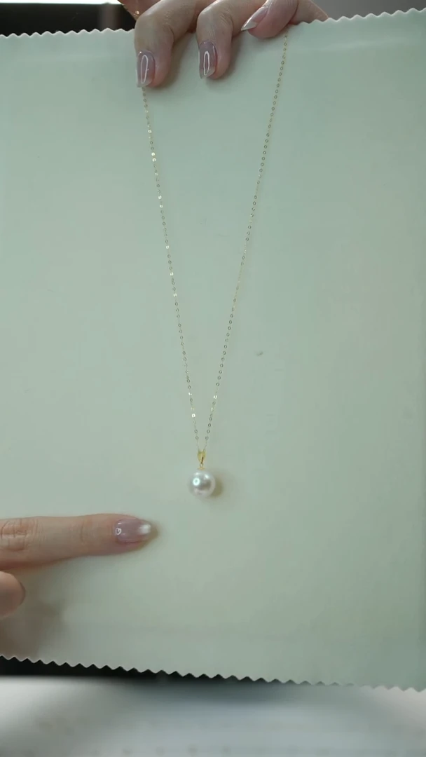 项链18K金镶嵌淡水珍珠瓜子扣白色10-11mm