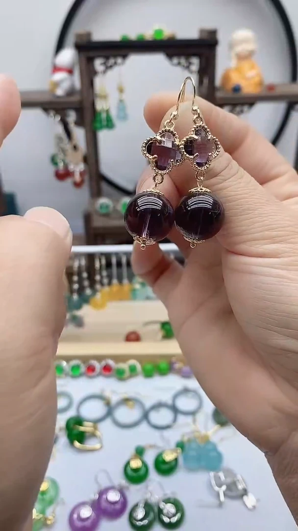 14K金镶嵌耳饰水晶水晶111