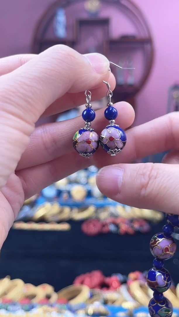 非遗 景泰蓝 耳环 宝蓝