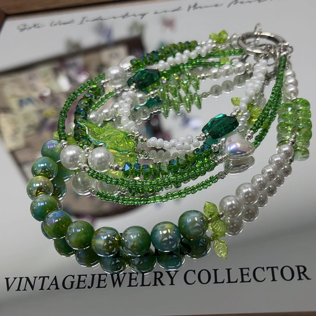 439编码祖母绿四链手机链原创手工diy手机壳防丢饰品包包钥匙挂件