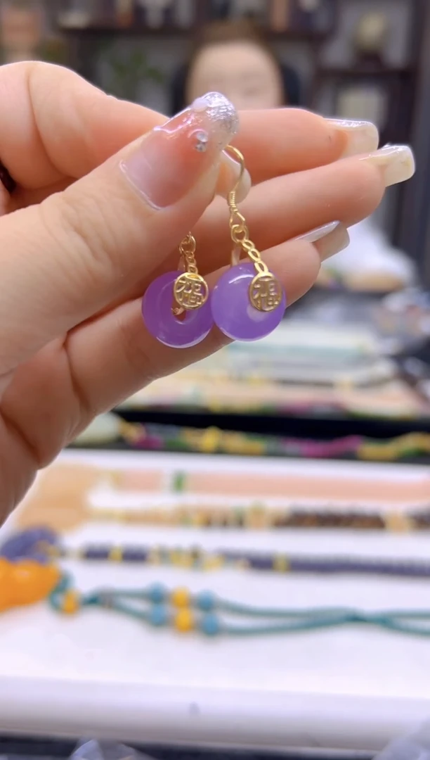 翡翠14K金镶嵌耳饰DIY款E832