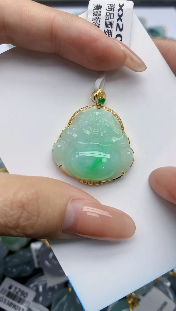 【闪购商品】翡翠挂件18K金镶嵌天然翡翠A货