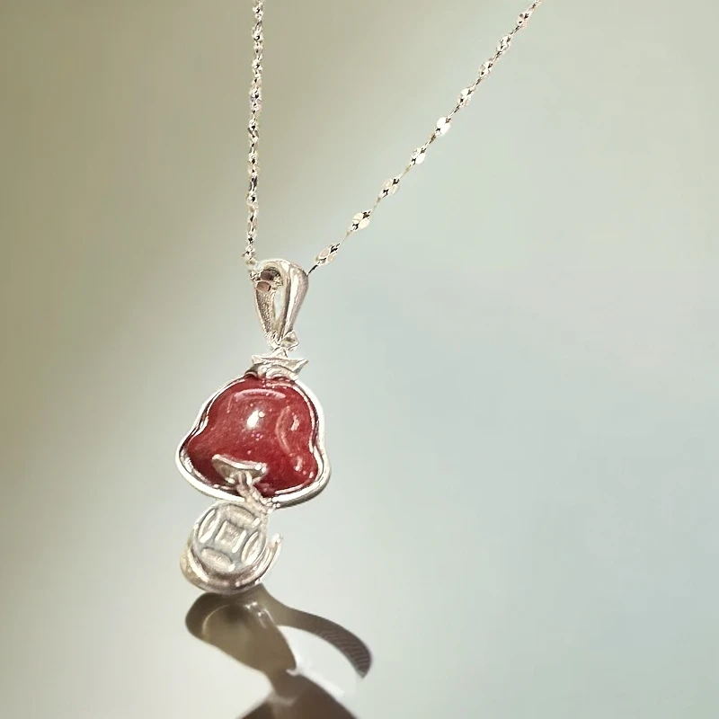 含辰砂工艺品【苗家阿美】蛇来运转朱砂吊坠足银项链