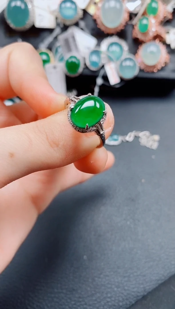 银S925镶嵌戒指翡翠翡翠