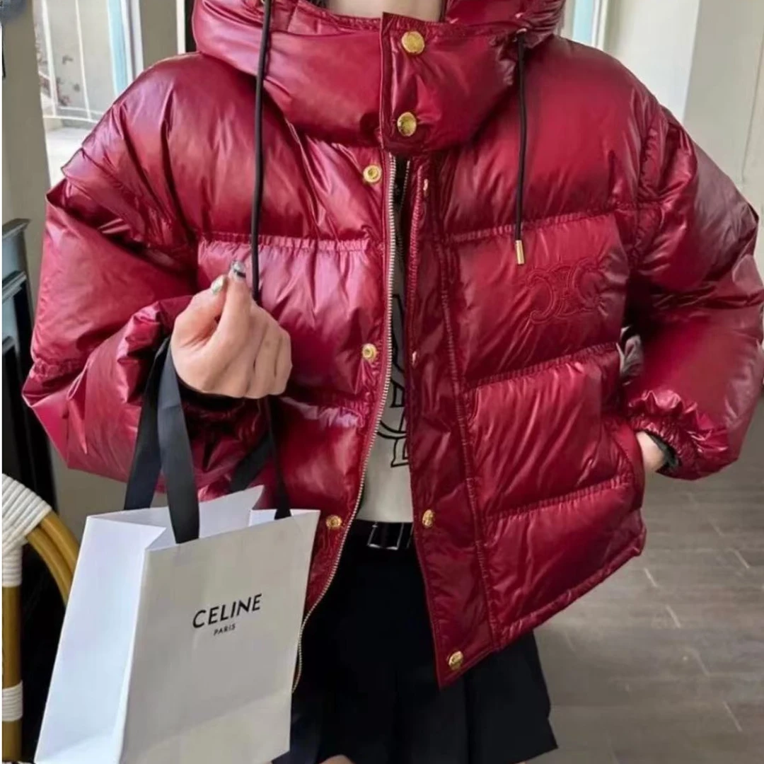 全新未使用 Celine/思琳 纯色轻质短款连帽可拆卸羽绒服/36
