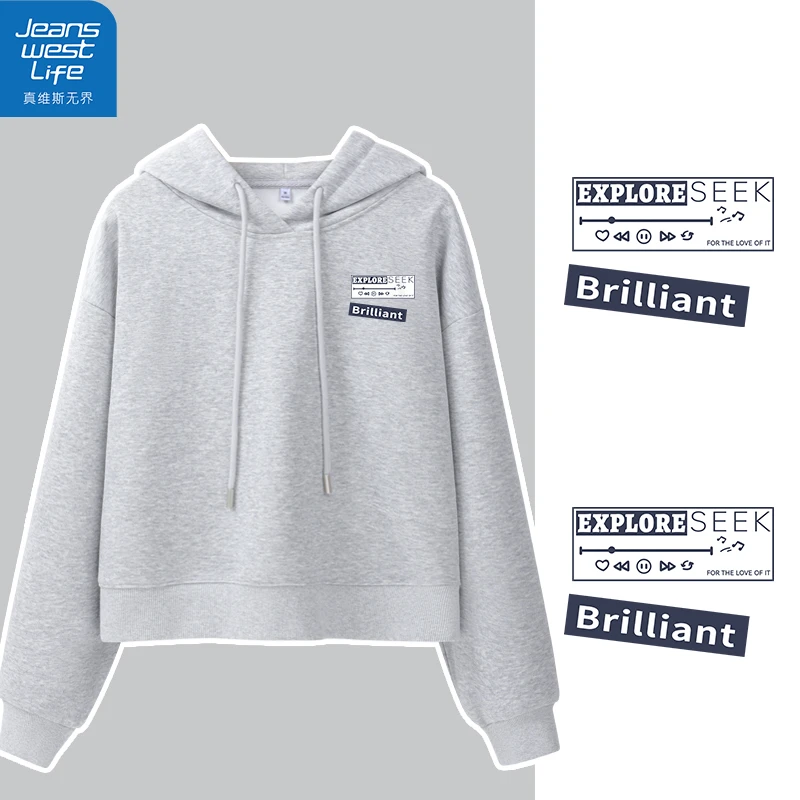 真维斯无界女士短款连帽卫衣秋季韩系显瘦新款爆款休闲风百搭上衣