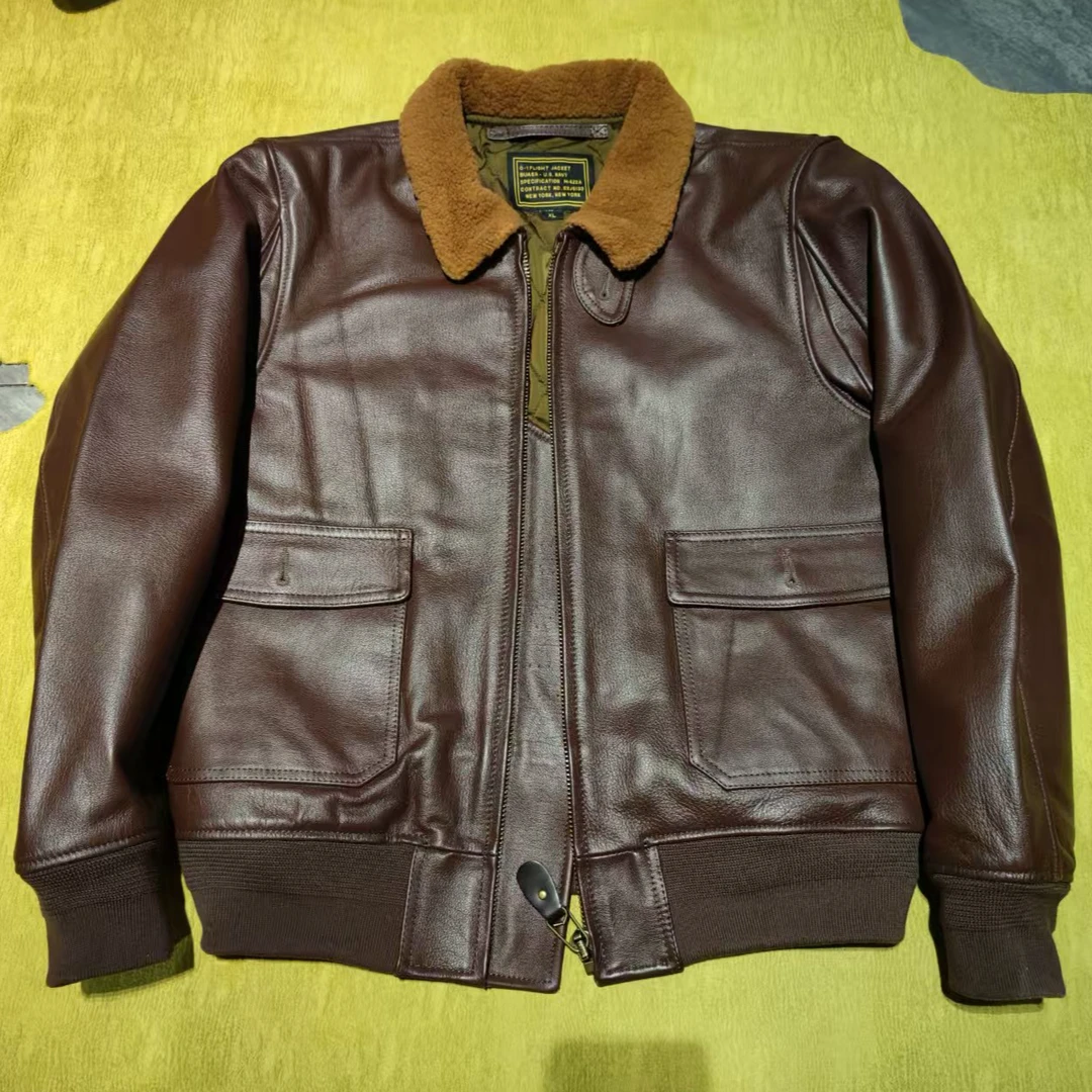 男款棉空军服G1棕色休闲短款 牛皮皮衣