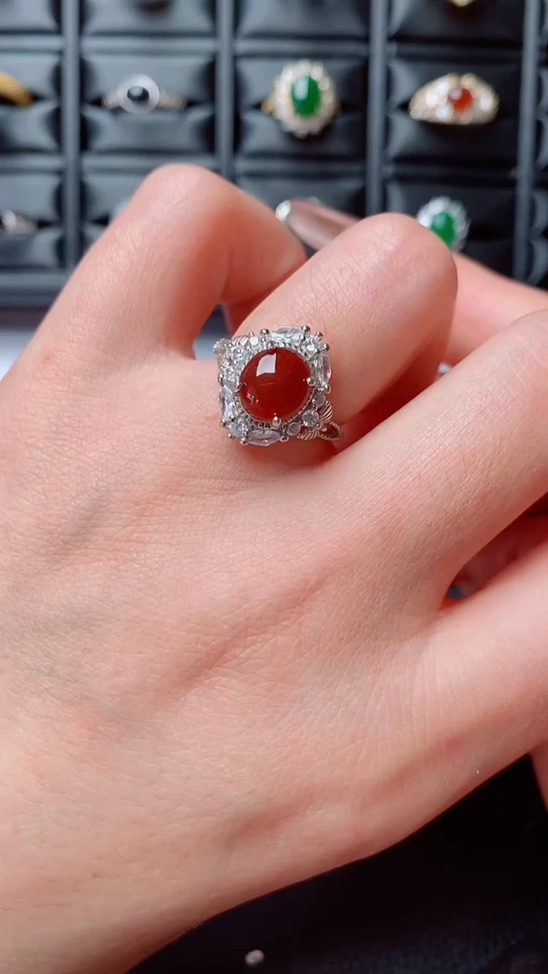 银S925镶嵌戒指翡翠...