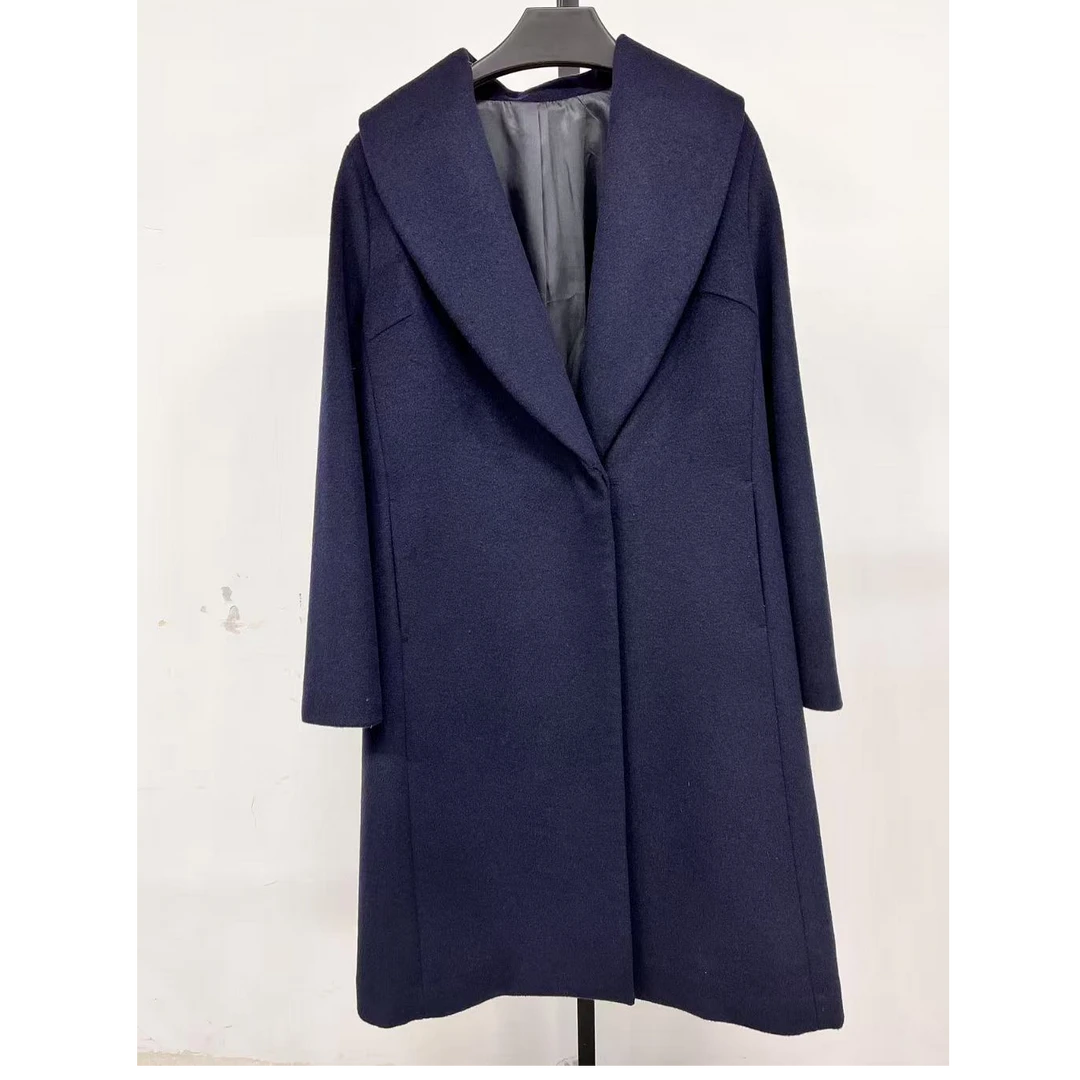 [1819]里衬翻领长款羊毛大衣